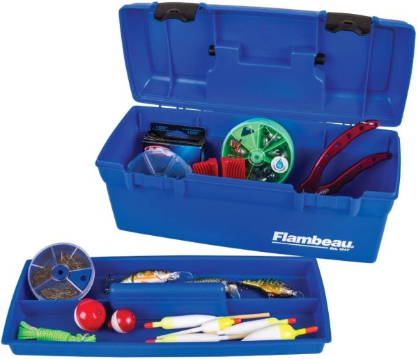 Flambeau Outdoors 6382TB 2-Tray Tackle Box - Classic Fishing Lure Storage Organizer, Medium Portable Tackle Box, 15 Tray Compartments, Blue/Gray - Image 3